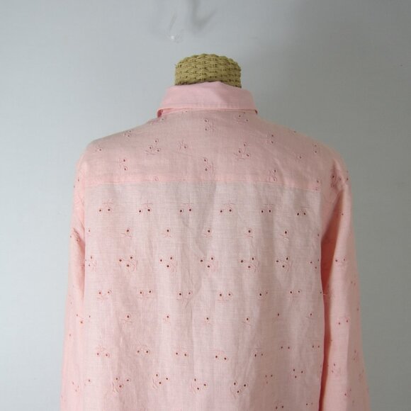 Ralph Lauren Womens Large Pink Linen Eyelet Embroidered Shirt Scallop Hem - Picture 10 of 14